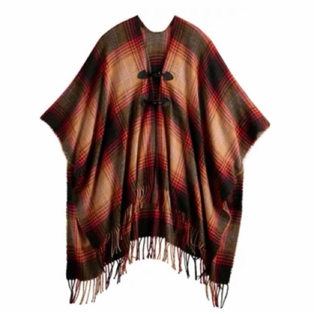 Sonoma Vibrant Plaid Poncho with Toggle